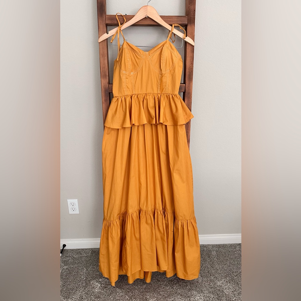Nwt Misa Los Angeles Rosie Bustier Peplum-Waist Poplin Maxi Dress Sz M